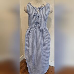 Monteau Los Angeles Blue & White Striped Tie Front Dress Size S Sleeveless